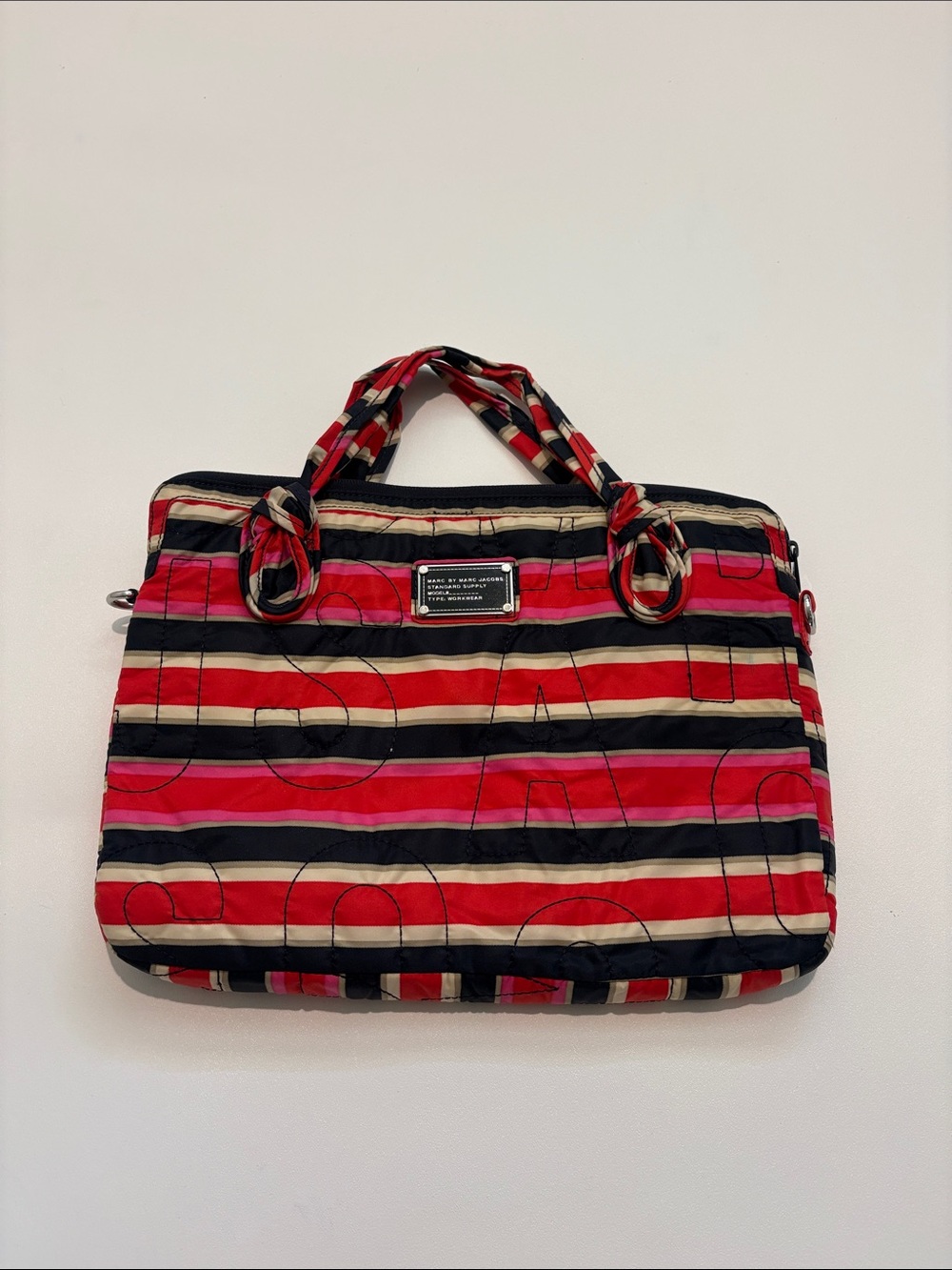 Marc by Marc Jacobs Workwear Striped Laptop Bag - Red, Black & Cream